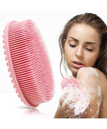 Cobee Silicone Bath Brush  Soft Body Scrubber Exfoliating Shower Brush Loofah Brush Body Scrub Brush Head Massage Brush 2 in 1 Shampoo Brush for Women Men All Kinds of Skin(Pink)
