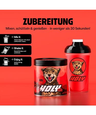 Holy Energy Gaming Booster 'Cherry Cheetah' - 50 Portions Focus Drink with Newcaff & Green Tea Extract | Vegan Cherry Flavor | Natural Fruit Aromas - Buy Online on GoSupps.com