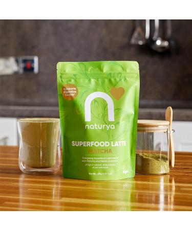 Naturya Energizing Matcha Superfood Latte Blend 250g - Creamy Vegan & Gluten-Free Matcha Green Tea with Coconut Milk Reishi Mushroom Live Bio Cultures & Seaweed Calcium for Digestion & Bone Health - Buy Online on GoSupps.com