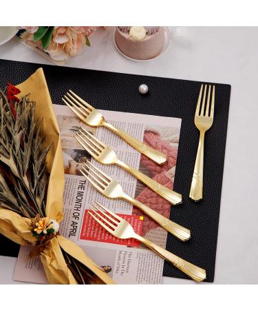 Supernal 400pcs Gold Disposable Forks - Heavy Duty Plastic Silverware for Parties, Weddings, Birthdays, Camping - Pack of 400 Gold Plastic Dessert Forks - Buy Online on GoSupps.com