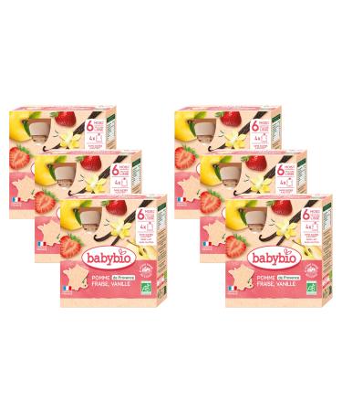 BABYBIO - Strawberry Vanilla Apple Bottles - Organic - 4x90g - Pack of 6