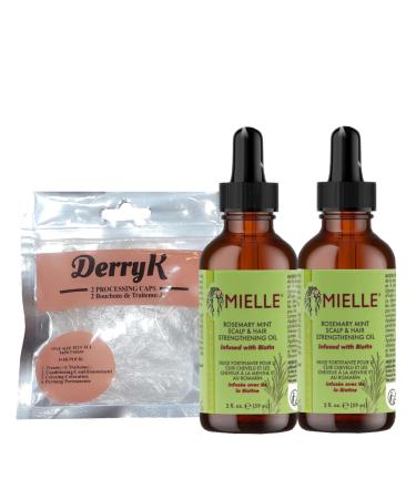 Rosemary Mint Hair Oil 2 Piece Mielle Combo with DerryK Processing Caps
