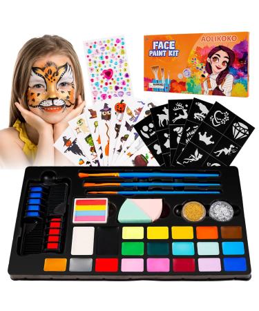 20 Colors Face Paint Kit Professional Face Painting kit Birthdays Halloween Face Body Makeup Kit Ideal for Cosplay Party SFX Arty Stage Makeup (Set 2) 20 color-set2