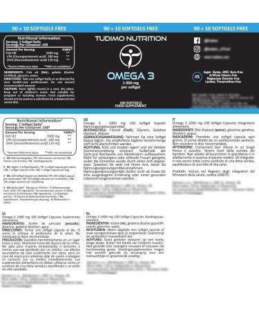 TUDIMO Omega 3 1000 mg per Softgel 100 pcs 3+ Month Supply of Rapid Disintegrating Softgel Capsules each with 1000mg Premium Quality Fish Oil - Buy Online on GoSupps.com