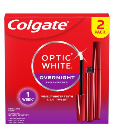 Colgate Optic White Overnight Teeth Whitening Pen Enamel Safe and Vegan Teeth Stain Remover to Whiten Teeth Teeth Whitening for Sensitive Teeth 35 Nightly Treatments Per Pen 0.08 Oz 2 Pack 0.4 Ounce (Pack of 2) Overnig