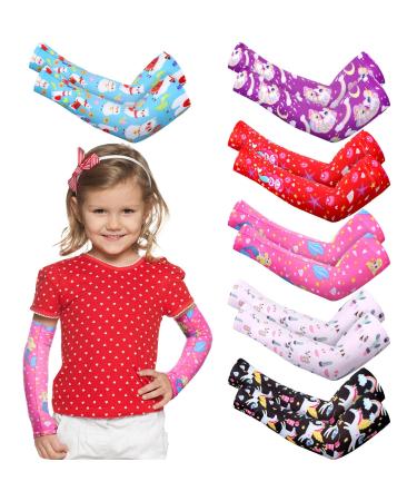 Fourluoo 6 Pairs Elastic Eczema Sleeves for Kids Scratch Sleeves Toddler Itch Relief Soft Arm Leg Covers UV Protection(Mixed Cartoon)