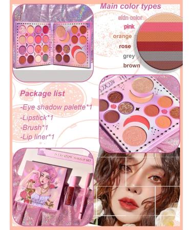 Buy Rose Girl Theme Eyeshadow Palette Set - 28 Colors Lipstick Brush & Lip Liner - Waterproof & Smudge-Proof | KEVIN&COCO - Buy Online on GoSupps.com