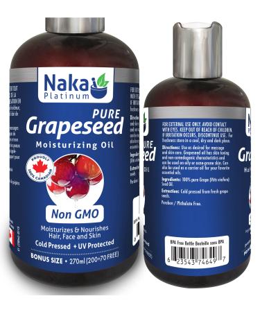 270ml (9oz) Pure GRAPESEED Oil Cold Pressed + UV Protected Moisturizes & Nourishes Hair Face and Skin Non GMO Made in Canada