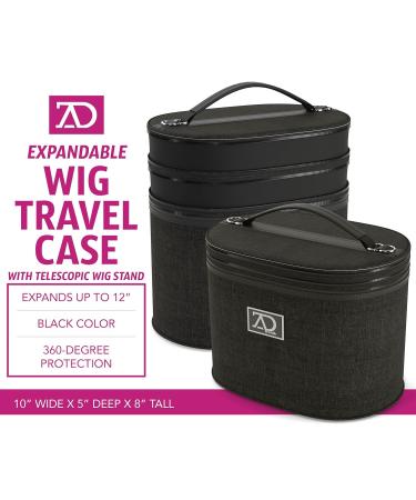 Wig Travel Case - 8-12 High Wig Box with Collapsible Stand - Dome Foam Head - Zipper Carrying Case for Safe Storage and Travel of Wigs (Denim Black) - Buy Online on GoSupps.com