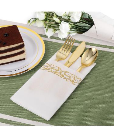 200 Pack White and Gold Disposable Guest Towels - Soft, Absorbent, Linen-Feel Paper Hand Napkins for Kitchen, Parties, Weddings & Events - Buy Online on GoSupps.com