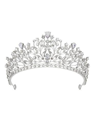 AW BRIDAL Wedding Tiaras and Crowns for Women Crystal Princess Crown Rhinestone Bridal Tiara Birthday Queen Crown for Wedding Crown for Brides (Silver)
