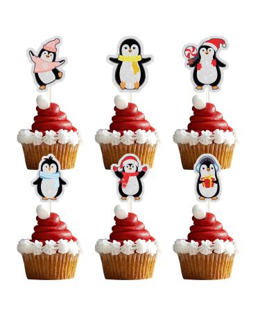 GUGUWEN Glitter Set Of 18 Glitter Winter Penguin Cupcake Topper Cute Penguin Interesting Funny Cupcake Dessert Toppers Winter Christmas Happy New Year Party Decorations Party Decor