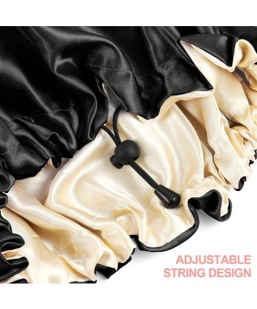 Satin Sleep Cap Set - 2 Adjustable Double-Sided Bonnets for Sleeping (Black, M-XL) - Buy Online on GoSupps.com