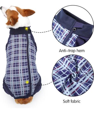 Heywean One-Piece Dog Recovery Suit - Long-Sleeved Zippered Body for Post-Op Dogs - Comfortable Relaxation Outfit - XXXL Blue Checkered - Buy Online on GoSupps.com