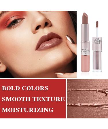 LZYLLS 2 in 1 Matte Lipstick & Liquid Lipstick Set - Waterproof, Long Wear, Non-Stick Cup, Nude Lip Makeup Gift for Women - Matte Velvet Lip Gloss (01) - Buy Online on GoSupps.com
