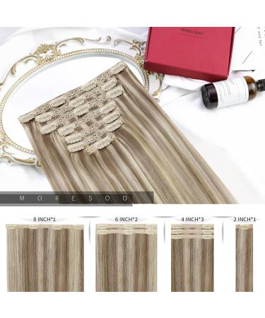 Moresoo Light Brown & Platinum Blonde Clip in Hair Extensions - 24 Inch Real Human Hair, 7 Pieces/120g - #9A/60 - Buy Online on GoSupps.com