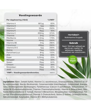 Multivitamin Drops 480ml Vegan Liquid Multivitamin Supplement for Men and Women Horbach - Buy Online on GoSupps.com