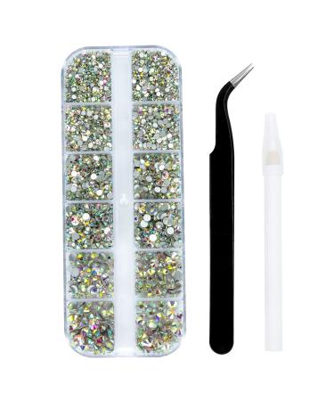 YHMQ DU 3792PCS Rhinestones for Crafts Gems Nail Jewels Crystals - Craft Glass Diamonds Shiny Rhinestone Kit with Tweezers and Picking Pen 6 Sizes (White AB) 12-WhiteAB(3792)