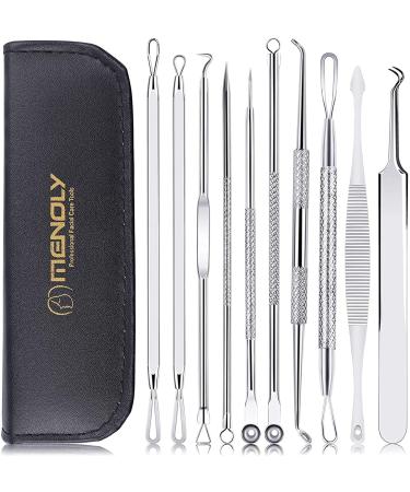 Black Head Remover Pimple Popper Tool Kit 10 Pcs, Comedone Pimple Extractor Tool, Acne Kit for Blackhead, Whitehead Popping, Zit Removing(Silver) 1-silver