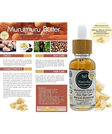 Nativilis Murumuru Virgin Oil (Astrocaryum murumuru) Amazonian Rainforest Collection Benefits: Skin Hair Care Natural Moisturizer Less frizzy hair - Won t clog your pores 30ml Copaiba properties - Buy Online on GoSupps.com