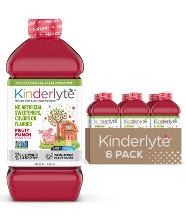 Kinderlyte | Natural Pediatric Electrolyte Solution | Doctor-Formulated for Rapid Rehydration | No Artificial Sweeteners, Colors or Flavors | Kid-Friendly Taste | 6pk of 1L Bottles | Fruit Punch Fruit Punch 33.8 Fl Oz (Pac…