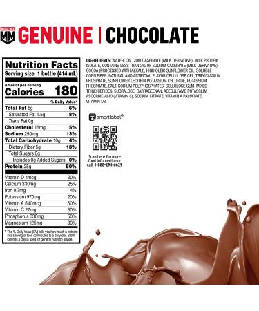 Muscle Milk Genuine Protein Shake  Chocolate  14 Fl Oz Bottle  12 Pack  25g Protein  Zero Sugar  Calcium  Vitamins A  C & D  6g Fiber  Energizing Snack  Workout Recovery  Packaging May Vary Chocolate 14 Fl Oz (Pack of 12) - Buy Online on GoSupps.com