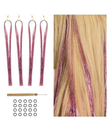 800 glitter strands of hair Lametta for hair 120 cm tinsel hair extensions glitter glitter strands hair extension fairy hair lametta hair extreme kit (pink purple)