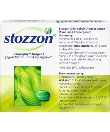 Stozzon Chlorophyll Dragees - 20 mg Tablets for Bad Breath & Body Odor - 100 Count (1 Pack) - Effective International Shipping - Buy Online on GoSupps.com