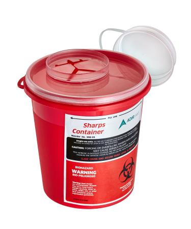 AdirMed Sharps Disposal Container with Flip Open Lid - Biohazard and Syringe Disposal Container - Ideal for Home  Clinic  Office  Barber Use with Flip-Open (1.5 Quart  Round)