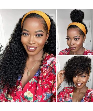 IVCoco Deep Curly Headband Wig 20 10A Grade Brazilian Human Hair 180% Density Natural Color - Pack of 1 | Machine Made for Black Women - Buy Online on GoSupps.com