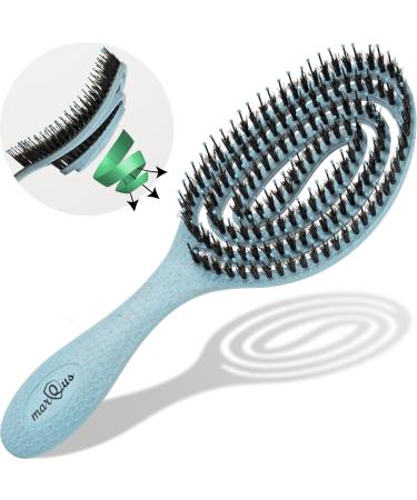 Marqus organic hairbrush with wild boar bristles and spiral spring - degenerate brush for every hair type for shine and volume - hair brush without ziepen color blue