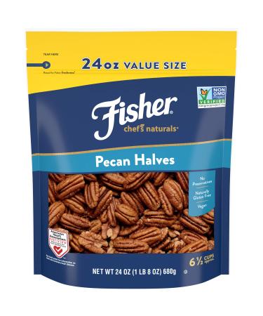 Fisher Pecan Halves, 24 Ounces, Unsalted, No Preservatives, Naturally Gluten Free, Non-GMO, Vegan, Paleo, Keto Nuts 1.5 Pound (Pack of 1) Halves