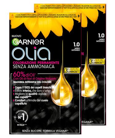 Garnier Olia Midnight Coloration Cheveux Coloration Permanente Couleur 1.0 Noir Intense Sans Ammoniaque Parfum D licat - 2 Teintes