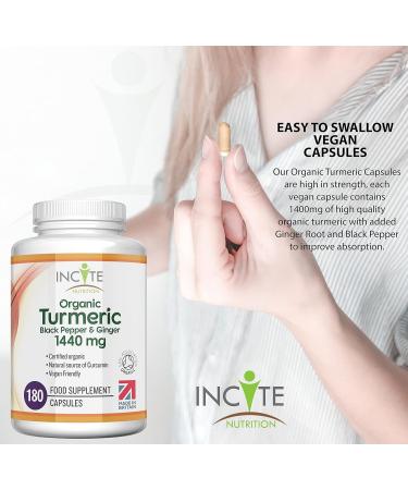 Organic Turmeric Curcumin 1440mg - 180 Vegan Capsules with Black Pepper & Ginger - Buy Online on GoSupps.com