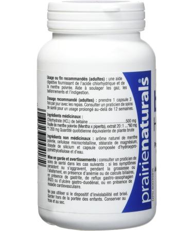 Prairie Naturals Betaine HCL 500mg VCaps - 120 Count Unflavored 120 Count (Pack of 1) - Buy Online on GoSupps.com