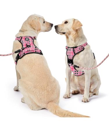 Nestrooad Checked Pink Dog Harness for Medium-Sized Dogs | Anti-Draw Padded Safety Belt | Neck 33-43cm Chest 43-64cm - Buy Online on GoSupps.com