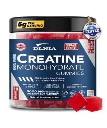 120 Creatine Monohydrate Gummies for Men & Women Vegan-Friendly Sugar-Free & Tasty Chewables - Instantized Creatine Gummies for Enhanced Muscles Growth Recovery & Performance (Raspberry)