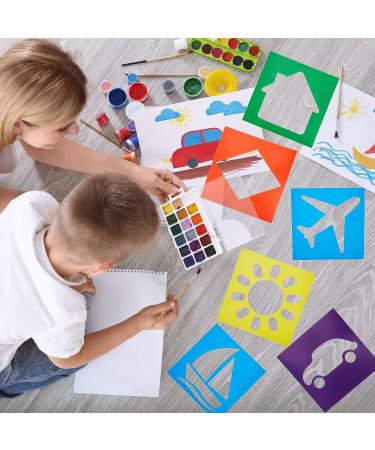 24 Piece Primary Style Kids Stencils Set - Large Washable Geometric and Garden Themed Templates for Drawing - Ideal for Kids, Toddlers, Preschoolers - Buy Online on GoSupps.com