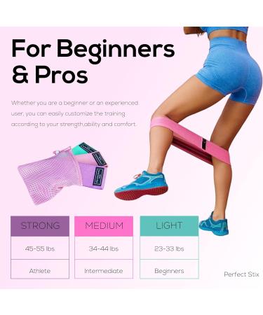 Perfect Stix Booty Bands - 3 Resistance Levels for Legs & Butt | Non-Slip Fabric Exercise Bands Set with Pink Travel Bag - International Shipping Available - Buy Online on GoSupps.com