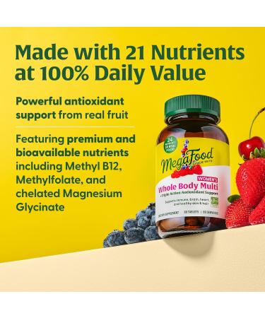 MegaFood Whole Body Methylated Multivitamin for Women - Womens Multivitamin with Magnesium Glycinate Biotin & Methylcobalamin B12 Vitamins - Daily Energy & Immune Support - 60 Tablets 60 Servings - Buy Online on GoSupps.com