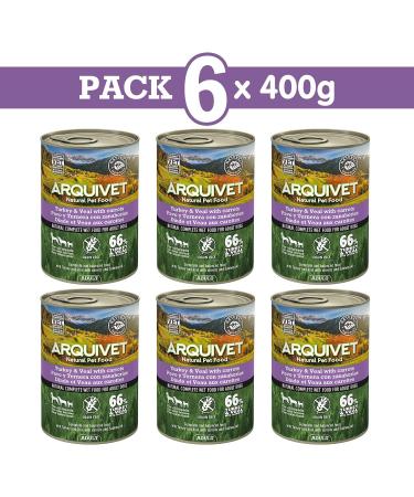 ARQUIVET Pack 6 units - Adult - Turkey and veal with carrots and salmon oil - 400 g - Wet food for dogs - For adult dogs All Breeds - Buy Online on GoSupps.com