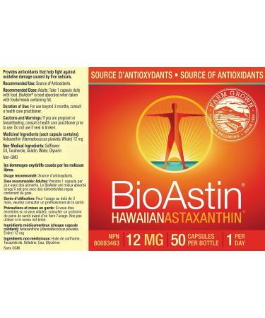 BioAstin Hawaiian Astaxanthin 12mg 50ct Hawaiian Grown Antioxidant - Buy Online on GoSupps.com