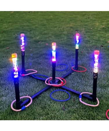 OUTTOY Outdoor Yard Games for Adult and Family, Led Ring Toss Games for Kids, Glow in The Dark Games for Lawn, Backyard, Camping, Beach