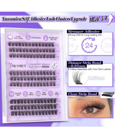 Self Adhesive Lashes Clusters - Fluffy Wispy Eyelash Extensions | Reusable Press On Lashes | No Glue Needed | 10-14mm C Curl | 126pcs by Yawamica - Buy Online on GoSupps.com