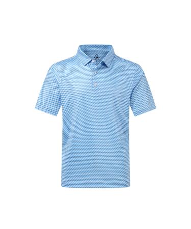 DEOLAX Mens Polo Shirts Performance Moisture Wicking Mens Golf Shirt Casual Dry Fit Long&Short Sleeve Polo Shirts Blue Grid Large