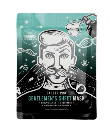 BARBER PRO Gentlemens Sheet Mask with Anti-Aging Collagen | Hydrating Anti-Aging & Rejuvenating | Green Tea Extract Seaweed Extract & Witch Hazel | Mens Face Mask |