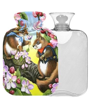 Naanle cherry blossom squirrel heat bottle with reference transparent hot water bottle Handfoot Warmer Heading bags for pain relief heat and cold therapy 1l