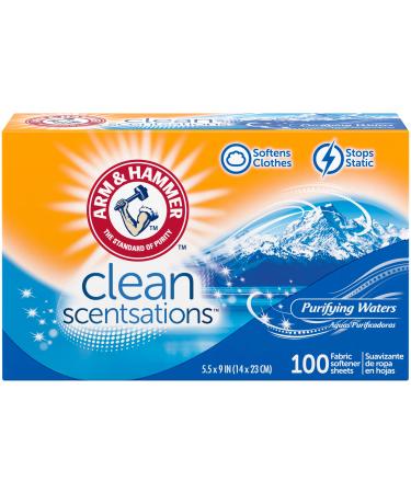 Arm & Hammer Fabric Softener Sheets 100 sheets Purifying Waters 1 Count (Pack of 100)