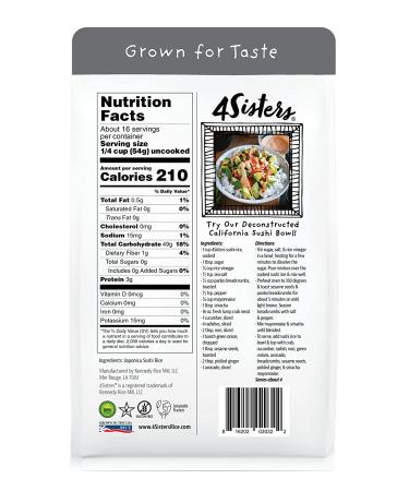 4Sisters Short Grain Japonica Sushi Rice - 2lb - Sustainably Grown by Women Owned Farm - Buy Online on GoSupps.com