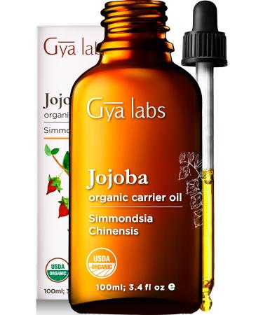 Gya Labs USDA Organic Jojoba Oil for Hair, Face & Nails (3.4 fl oz) - 100% Pure Carrier Oil - Cold pressed Unrefined Jojoba oil for Skin, Ear Stretching, Hair Growth & Moisturizing Jojoba 1 Count (Pack of 1)